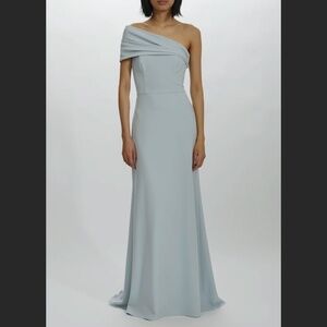 Amsale Alessia Crepe One Shoulder Gown in Ice Blue - S. 10